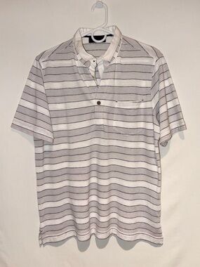 Joseph Abboud Striped Polo in Light Gray and White